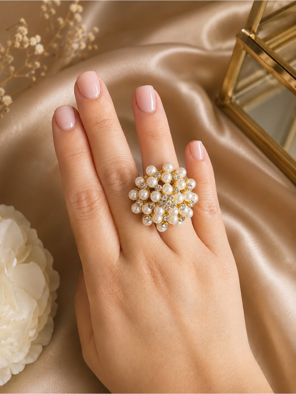 Gold Pearl Cluster Statement Ring - Women Jewelry